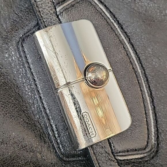 $698 COACH metallic black leather LIMITED Kristin Pinnacle LARGE TOTE BAG PURSE - Picture 7 of 16